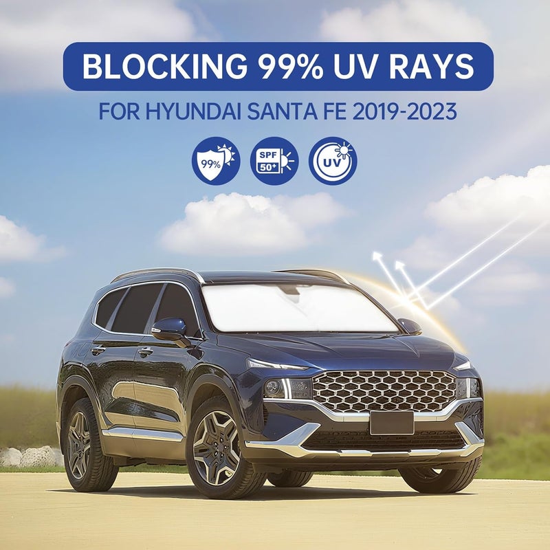 FSHAANY'S Car Window Shades for Hyundai Santa Fe 2019-2023, Full Car Window Covers for Privacy, Sunshades for Santa Fe Front Rear Windshield Side Windows to Block UV and Protect Privacy(8pcs) - Image 2
